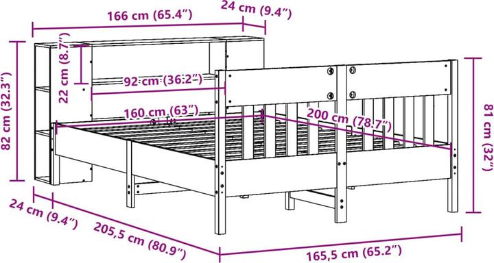 Actual product image VidaXL Solid wood bed Wooden bed Bed with shelf without mattress 160x200cm pine (160 x 200 cm)