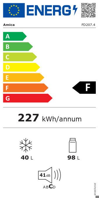 Energie-Label Amica FD207.4 Kühl- und Gefrierkombination Freistehend Weiss (98 l)