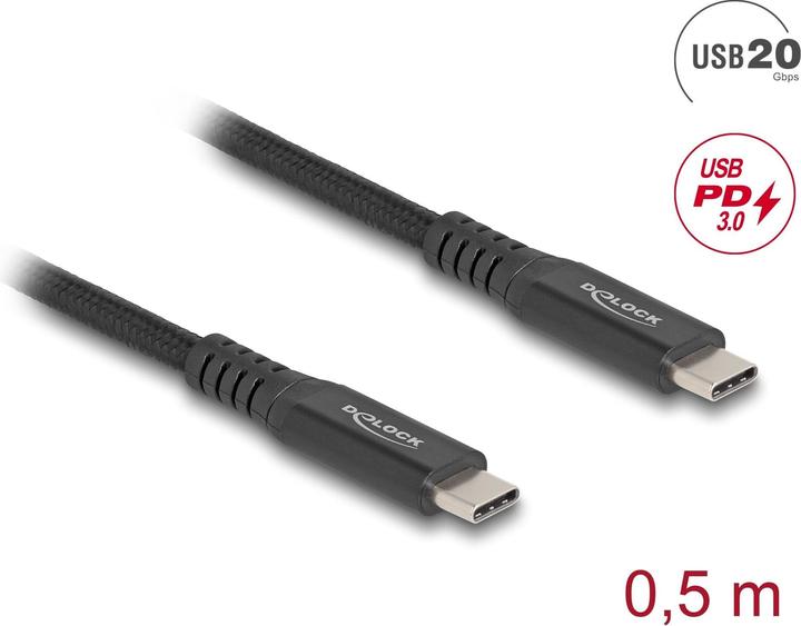 Produktbild Delock USB 20 Gbps Kabel USB Type-C Stecker zu Stecker PD 3. (0.50 m, USB 4.0, 100 W)