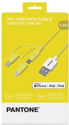 Produktbild Celly PANTONE 3-IN-1 YELLOW MICRO-USB-USBC - LIGHTNING CABLE CELPT-USB003Y1 (1.20 m)