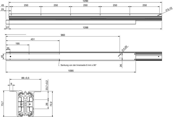 Produktbild Pöttker ALU 77 FRONTSLIDE Ausziehtischführung, Auszugsweg 1236 mm, Länge 1315 mm, Alu (150 cm)