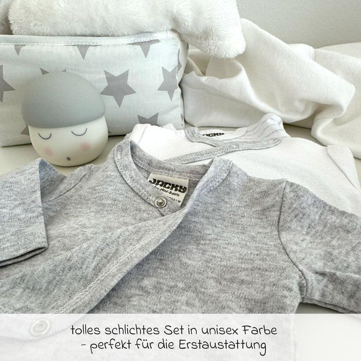 Immagine prodotto Jacky Baby Body avvolgente a manica lunga 3 pezzi - grigio melange, body per bambini a righe e body avvolgenti (62, 68)