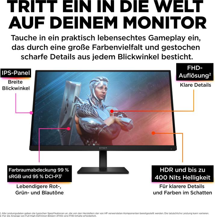 Produktbild HP OMEN/27/27"/IPS/FHD/165Hz/1ms/Black/2R (1920 x 1080 Pixel, 27")