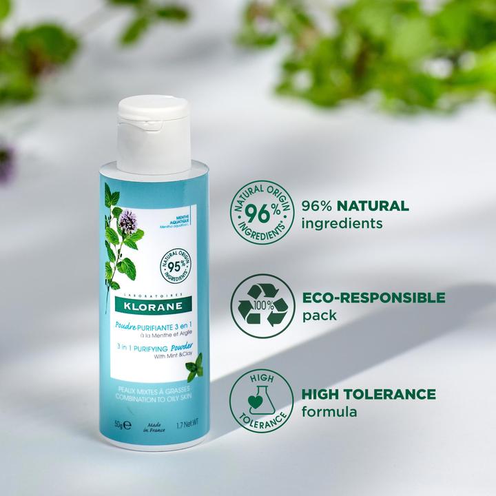 Produktbild Klorane 3-in-1 Reinigungspuder mit BIO-Wasserminze (Reinigungstücher, 50 ml)