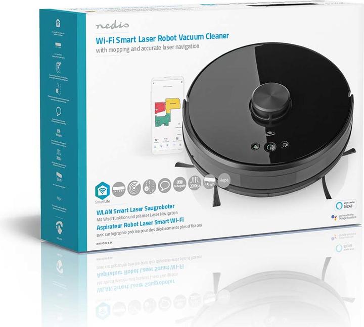 Immagine prodotto Nedis WIFIVCL001CBK- Robotický Vysavač | Laserová navigace | Wi-Fi | Kapacita Sběrné Nádrže: 0,6 l (Robot aspirapolvere)