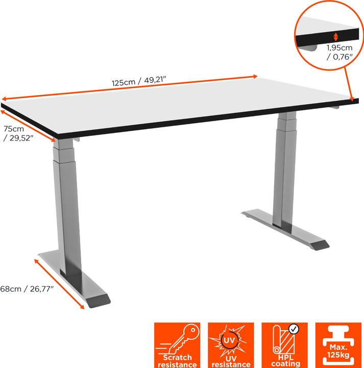 Produktbild Celexon elektrisch höhenverstellbarer Schreibtisch Professional eAdjust-58123 - grau, inkl. HPL Tis