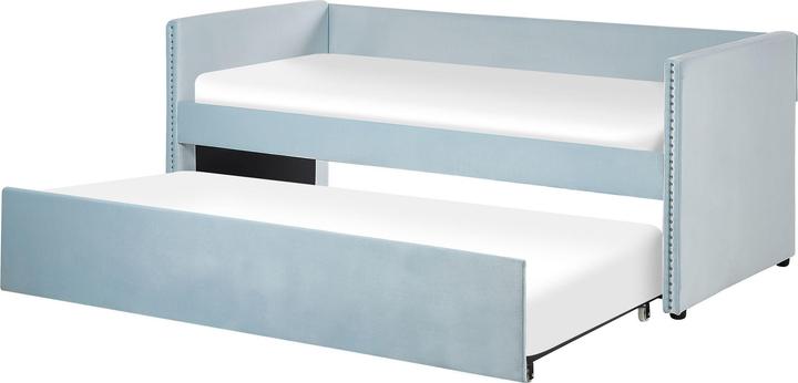 Actual product image Beliani Daybed extendable velvet fabric light blue slatted frame 90 x 200 cm TROYES (90 x 200 cm)
