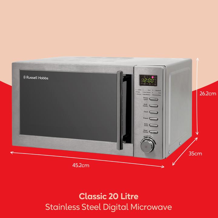 Produktbild Russell Hobbs RHM2031 – 20-Liter-Digitale Mikrowelle mit Grill, Edelstahl (CH-Stecker, 20 l)