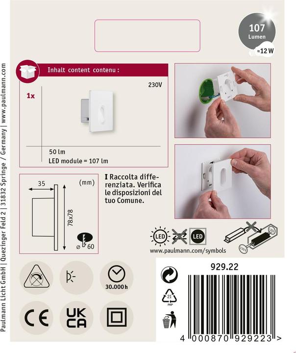 Produktbild Paulmann Wandeinbauleuchte (50 lm)