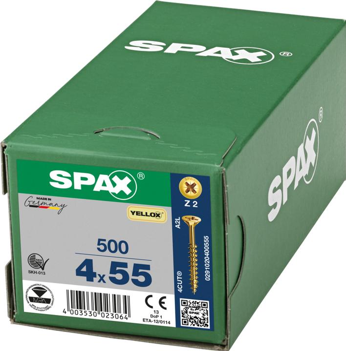 Image du produit Spax Vis R 88094 tête fraisée avec pointe/croix -PZ 4 x 55/35-Z acier électrozingué jaune (500 Vis par pièce)
