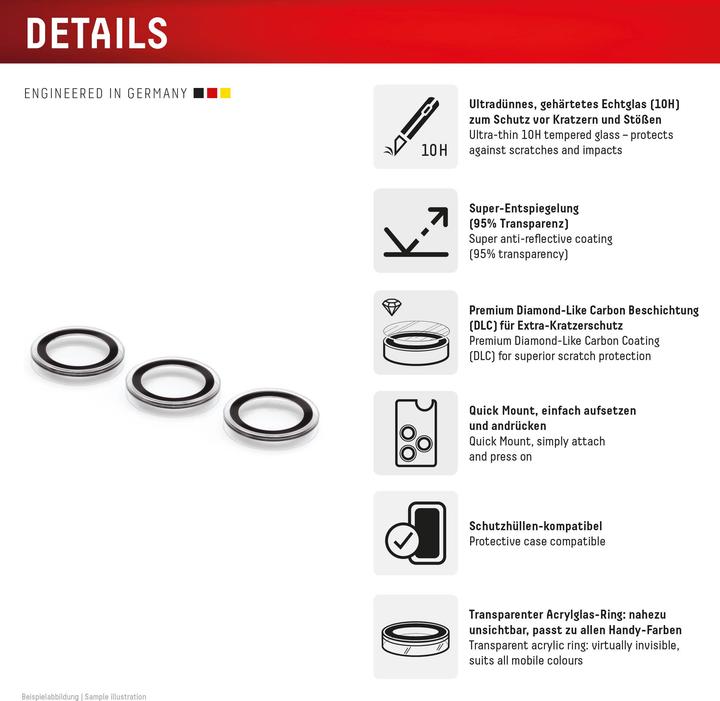 Image du produit Displex Premium Camera Lens Glass, Kamera Schutzglas, Einzelringe (1 pièce(s), Samsung Galaxy S25)