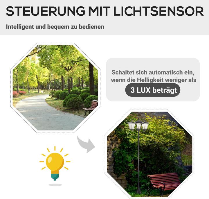 Produktbild Outsunny Solar Gartenleuchte mit 3 Lampen (120 lm)