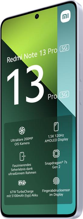 Productafbeelding Xiaomi Redmi Note 13 Pro 5G 8+256 Aurora Paars (256 GB, Aurora Paars, 6.67", Dubbele SIM, 200 Mpx, 5G)
