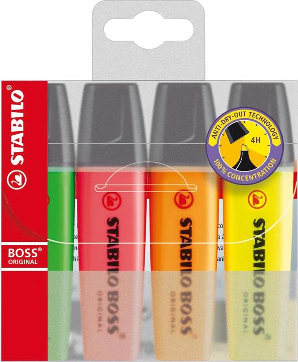 Actual product image STABILO BOSS ORIGINAL highlighter (Orange, Yellow, Green, Pink, 5 mm, 4 x)