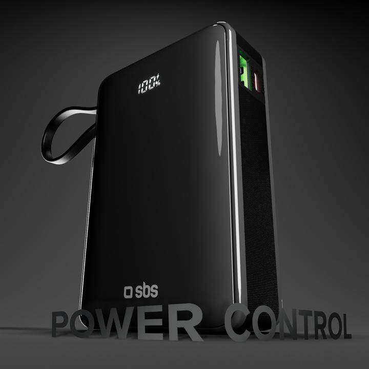 Produktbild SBS Powerbank 20.000mAh 20W PD LCD USB-C Kabel schwarz (20000 mAh, 20 W)