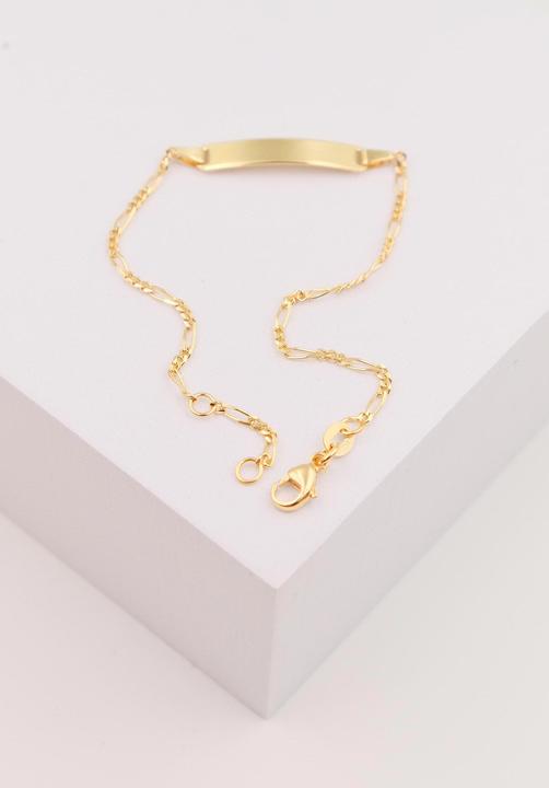Image du produit Muau Bébé Bracelet figaro or jaune 375, 14cm plaque de gravure 1.8cm (14 cm, Or jaune 375/9K)