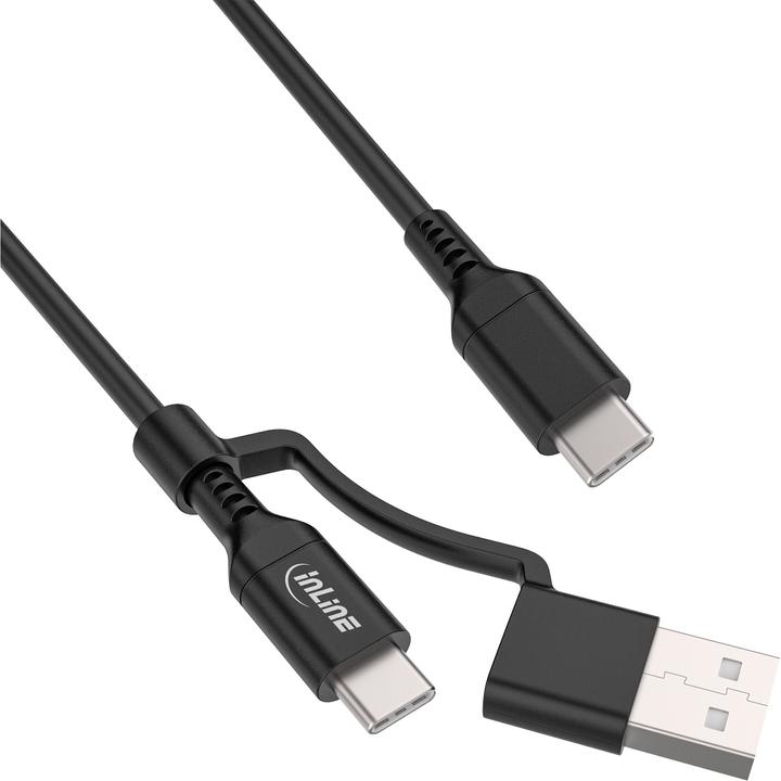 InLine Cavo USB-C 2-in-1 + adattatore USB-A, USB 2.0, 100W, TPE, nero, 2m (2 m, USB 2.0)