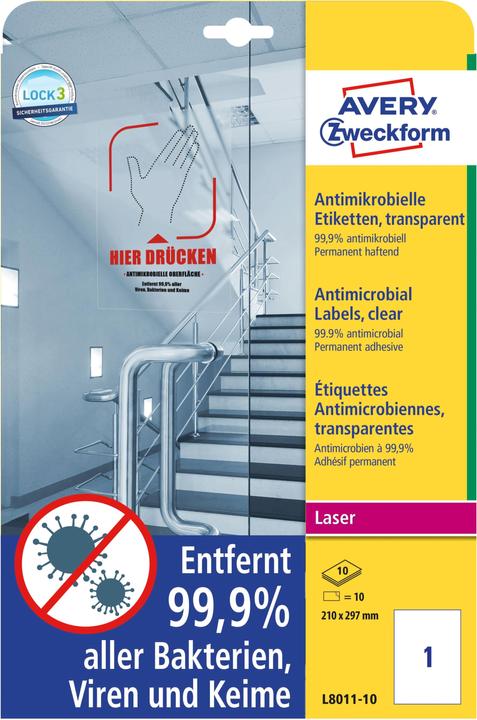 Immagine prodotto Avery AVZ L8011-10 Etichette antimicrobiche 210x297 mm trasparenti