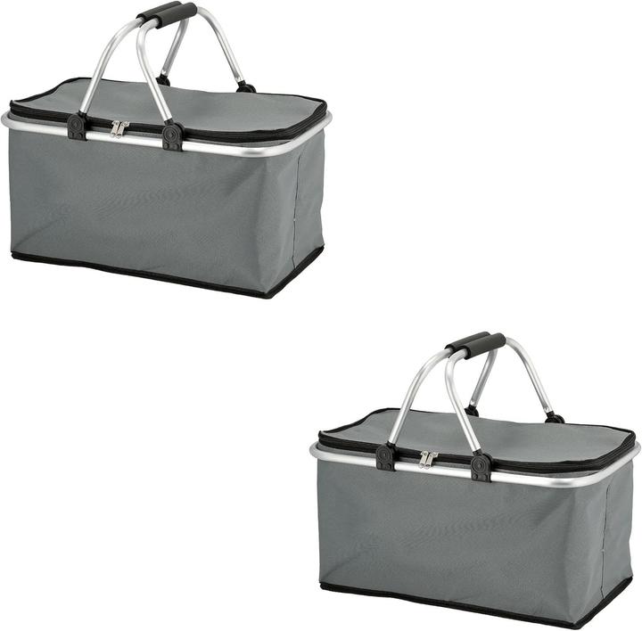 Actual product image Novaliv 2X Einkaufskorb faltbar mit Kühlfunktion 30 Liter GRAU Isolierkorb mit gepolsterten Tragegri