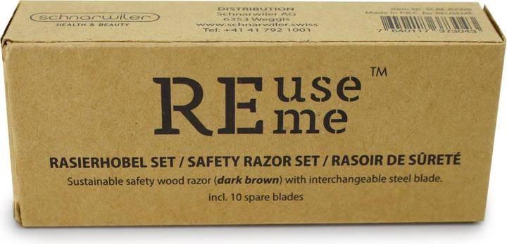 Immagine prodotto ReUseMe Rasoio in legno marrone scuro con lama in acciaio, incluse 10 lame di ricambio