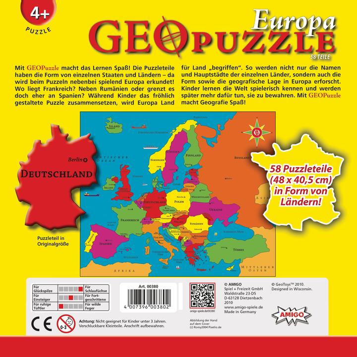 Produktbild Amigo GeoPuzzle Europa (58 Teile)