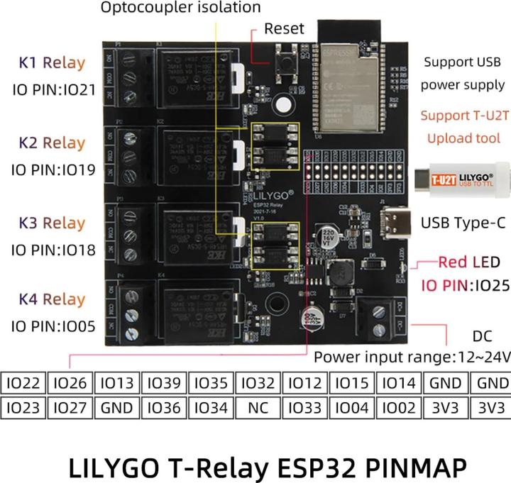 Image du produit Lilygo TTGO T-Relay ESP32 Dev Board avec 4 relais 5V DC