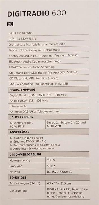 Actual product image TechniSat DigitRadio 600 (Web radio, DAB+, Bluetooth, Wi-Fi)