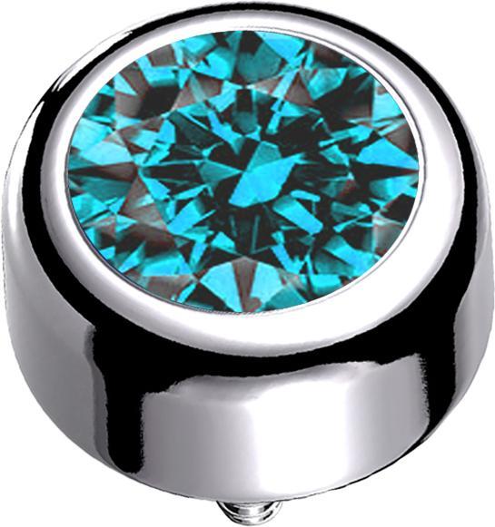 Star Piercing Dermal Anchor Zylinder silber mit Kristall aqua (ohne Messing, Titan G23)