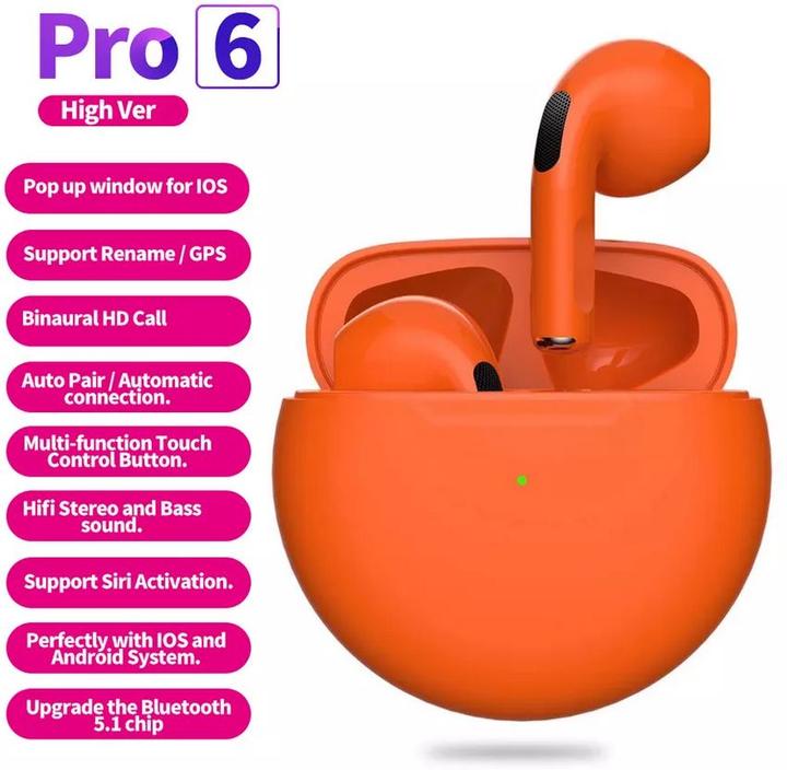 Image du produit PhoneLook Écouteurs Pro 6 Bluetooth 5.0 Super Bass sans fil Earbuds design rond (4 h)