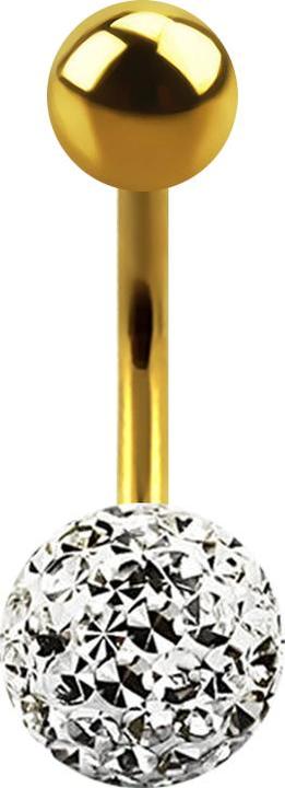 Star Piercing Banane vergoldet mit Kugel und Kristall Kugel silber Epoxy Schutzschicht (Titan G23, ohne Messing)