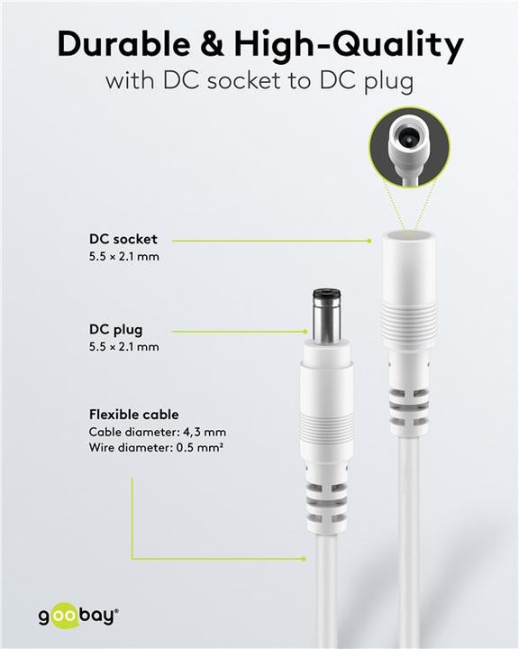Produktbild Goobay DC-Verlängerungskabel, 5 m, weiss (5 m)
