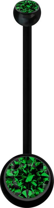 Star Piercing Banane Schwangerschaft schwarz mit zwei Kugeln Kristall grün (ohne Messing, Bioflex)