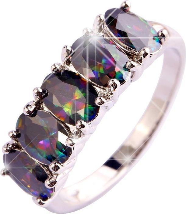 Hermex versilberter Ring mit Regenbogen Topas - Gr. 62 / Size 10 (10, 62)