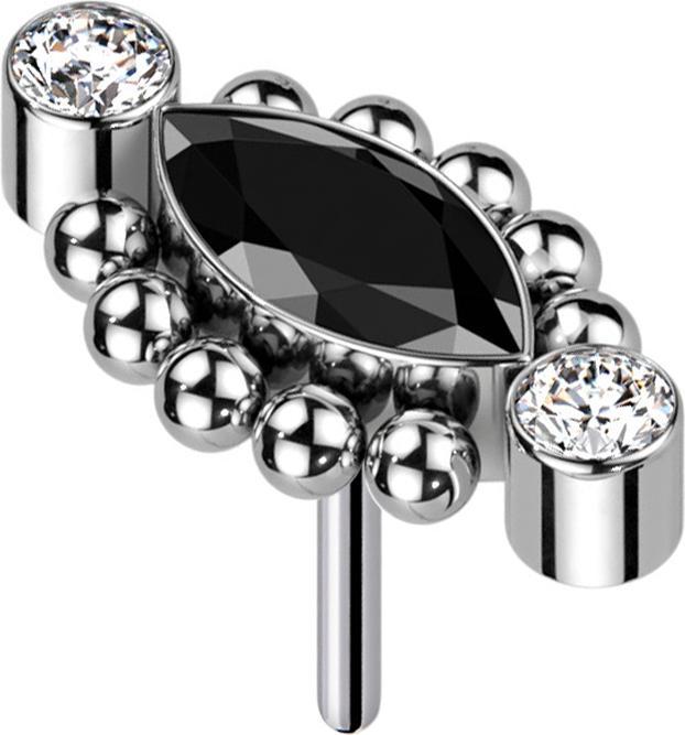 Star Piercing Threadless zwei Kristalle silber zehn Kugeln Ovaler Kristall schwarz (ohne Messing, Titan G23)