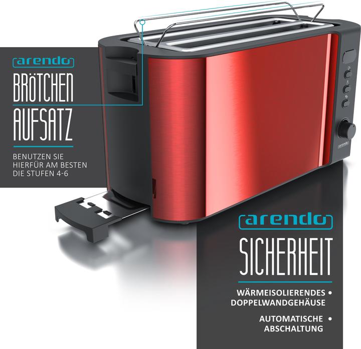 Actual product image Arendo 4 slice stainless steel toaster long slot, bread roll attachment, display with remaining time