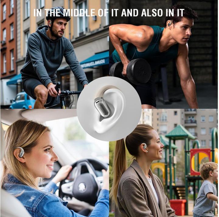 Productafbeelding 4smarts Open-Ear Bluetooth Kopfhörer SkyBuds AI Screen, Beige (Geen ruisonderdrukking, 4 h, Draadloze)