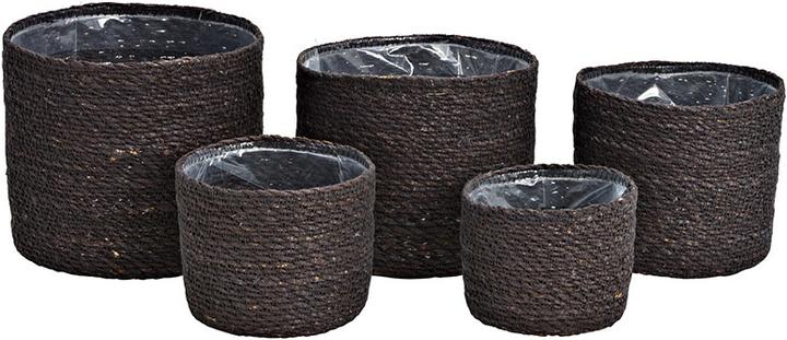Produktbild G. Wurm Blumentopf-Set 5er aus Seegras mit Folie ausgeschlagen, Schwarz Set, (B/H) 20x18cm 18x16cm 16x14cm 1 (20 cm)