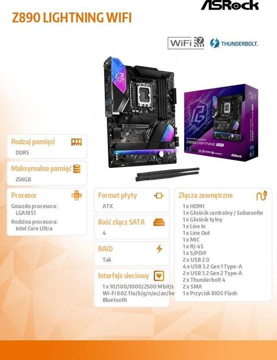 Actual product image AsRock Płyta główna Z890 Lightning WiFi (LGA 1851, Intel Z890, ATX)