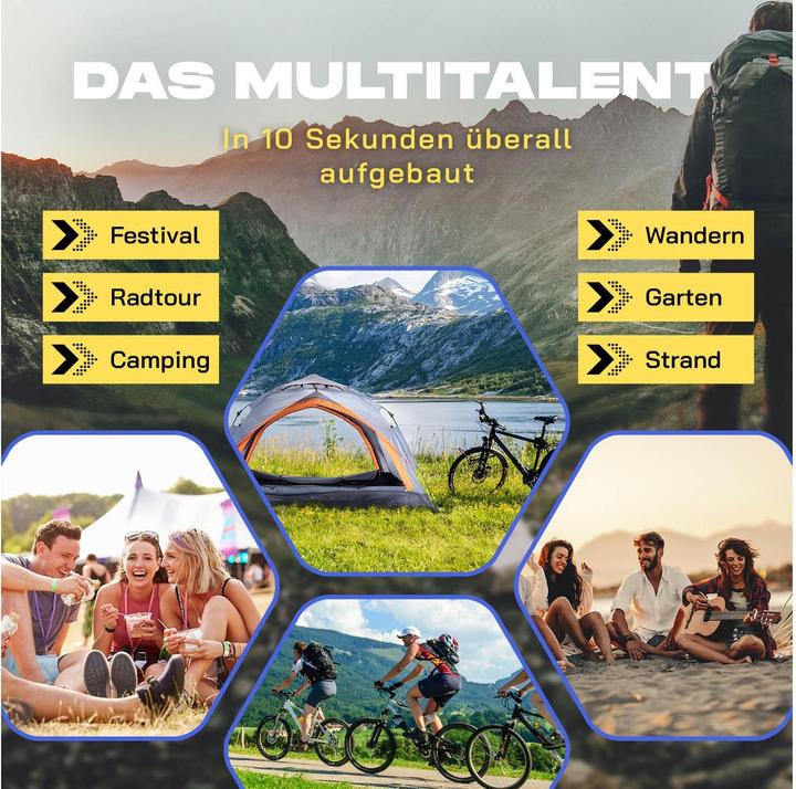 Produktbild Where Tomorrow Pop-Up-Zelt Drei Personen - Grau, Anzahl Personen: 3 (3.50 kg, 3 Personen)