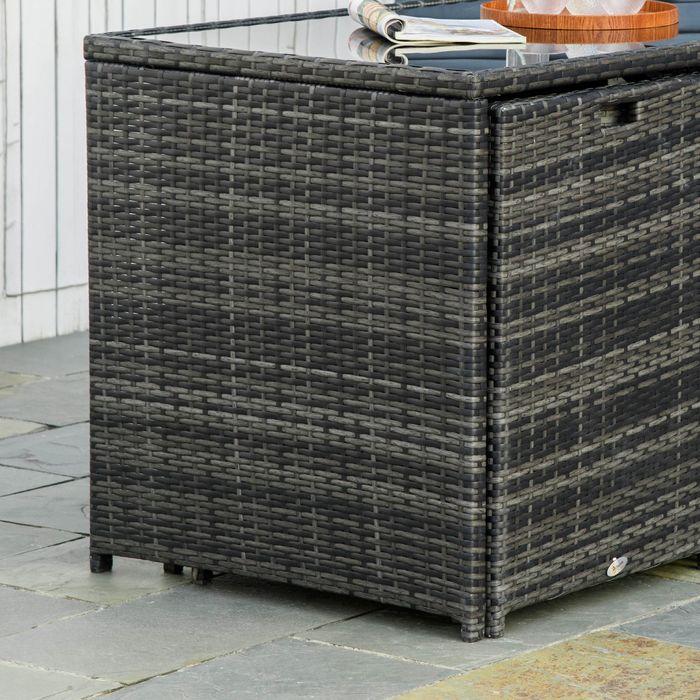 Produktbild Swisshandel24 Polyrattan Gartenmöbel für 4 Personen Rattan Essgruppe, Sitzgruppe mit Sofa Garnitur, Stahl, Grau