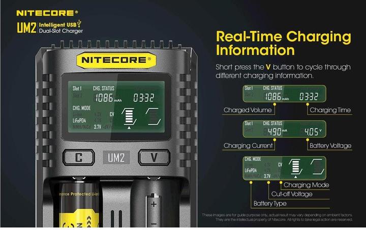 Produktbild Nitecore UM2 USB-Ladegerät (1 Stk., 14500, 16340, 18650, 26650, Ladegerät ohne Akku)