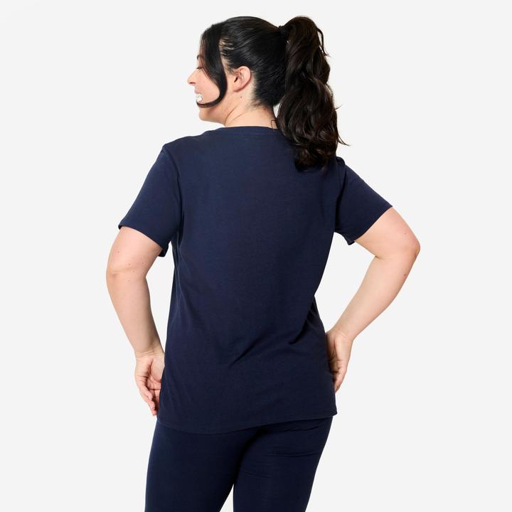 Image du produit Domyos Tee-shirt en coton col rond femme, bleu foncé (3XL)