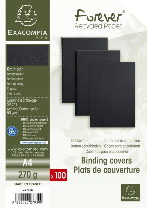 Produktbild Exacompta Einbanddeckel Evercover 270 g/m², 100 Stück, Schwarz