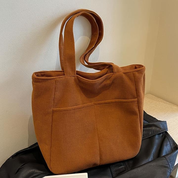 Actual product image Only-Bags.Store Cord-Tasche mit festen Schulterriemen, lässig einfarbig, Reissverschluss, Polyester gefüttert