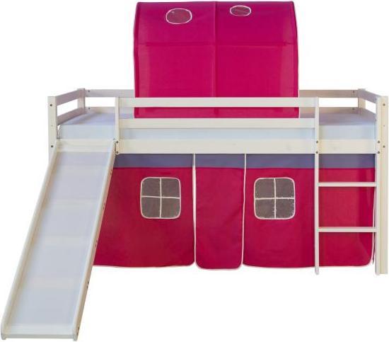 Image du produit Homestyle4u Lit mezzanine avec toboggan et rideau (90 x 200 cm)