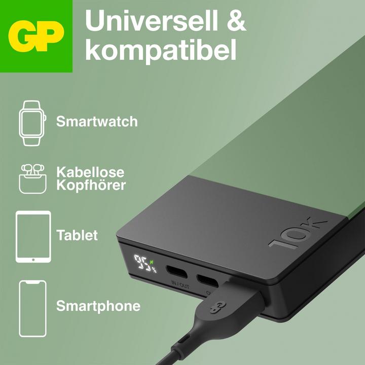 Image du produit GP Batteries GP PowerBank M2+ 10C 10000mAh 2xUSB-C/1xUSB-A vert Indicateur LED (10000 mAh, 22.50 W, 37 Wh)