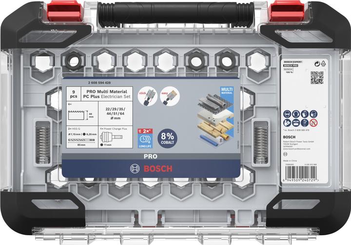 Actual product image Bosch Professional Zubehör PRO Multi Material PC Plus hole saw set, 9 pcs. (35 mm, 22 mm, 29 mm, 64 mm, 44 mm, 51 mm)