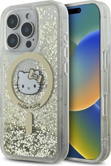Actual product image Hello Kitty HKHMP16XLGDIH iPhone 16 Pro Max 6.9" biały złoty/white gold hardcase Liquid Glitter Fe (Apple iPhone 16 Pro Max)