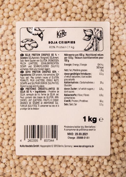 Nutritional values and ingredients KoRo Soy Crispies (1000 g)