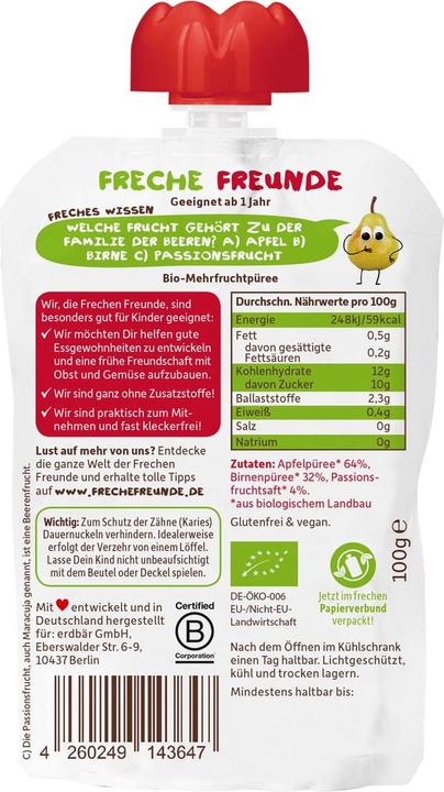 Produktbild Freche Freunde Quetschmus Apfel Birne & Passionsfrucht (100 g)